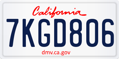 CA license plate 7KGD806