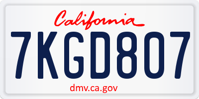 CA license plate 7KGD807