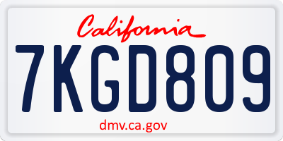 CA license plate 7KGD809