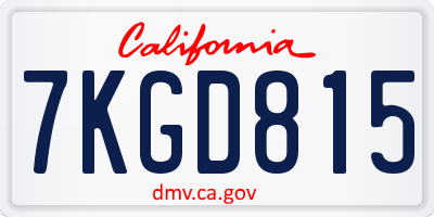CA license plate 7KGD815
