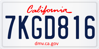 CA license plate 7KGD816