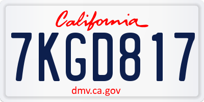 CA license plate 7KGD817