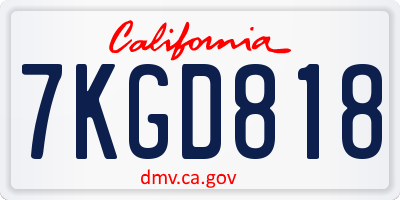 CA license plate 7KGD818