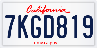 CA license plate 7KGD819