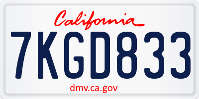 CA license plate 7KGD833