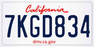 CA license plate 7KGD834