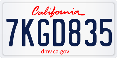 CA license plate 7KGD835