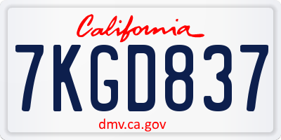 CA license plate 7KGD837