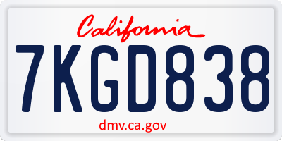 CA license plate 7KGD838