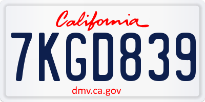 CA license plate 7KGD839