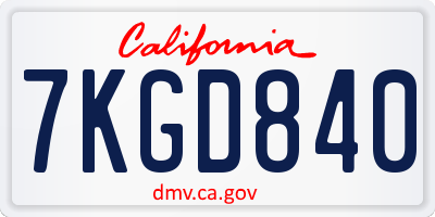 CA license plate 7KGD840