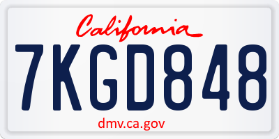 CA license plate 7KGD848
