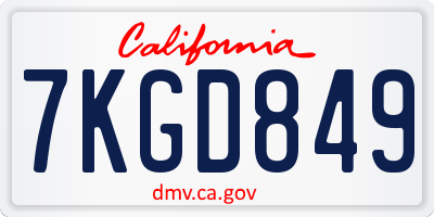 CA license plate 7KGD849