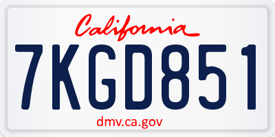 CA license plate 7KGD851