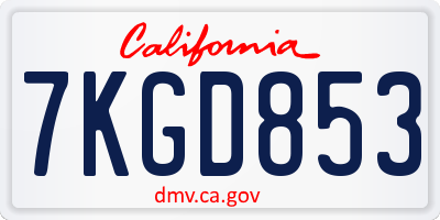 CA license plate 7KGD853