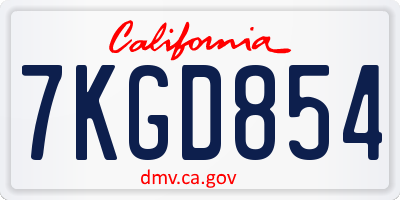 CA license plate 7KGD854
