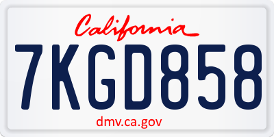 CA license plate 7KGD858