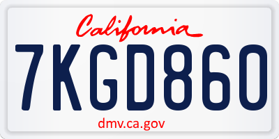 CA license plate 7KGD860