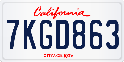 CA license plate 7KGD863