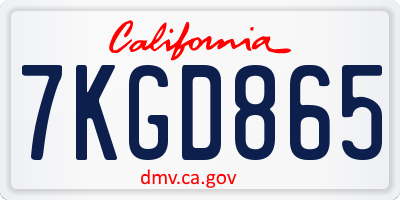 CA license plate 7KGD865