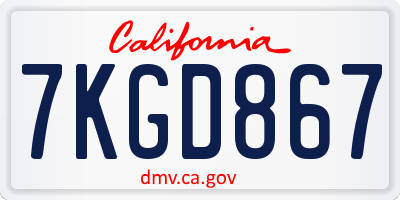 CA license plate 7KGD867