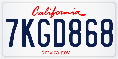 CA license plate 7KGD868