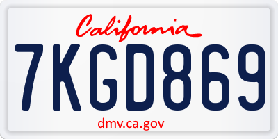 CA license plate 7KGD869