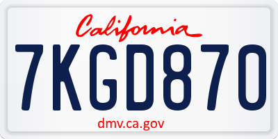 CA license plate 7KGD870