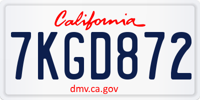 CA license plate 7KGD872