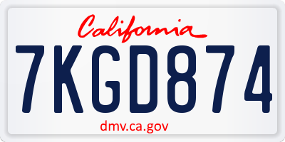 CA license plate 7KGD874