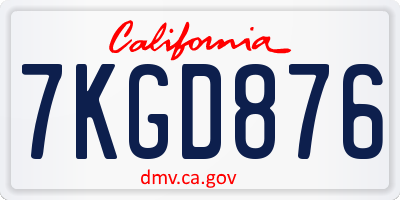 CA license plate 7KGD876