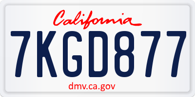 CA license plate 7KGD877