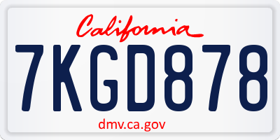 CA license plate 7KGD878