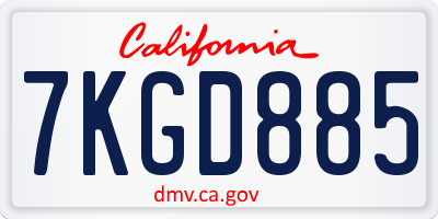 CA license plate 7KGD885