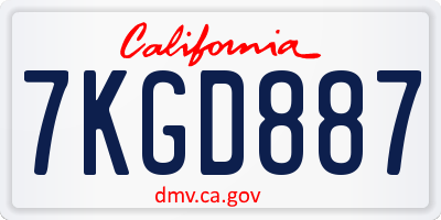 CA license plate 7KGD887