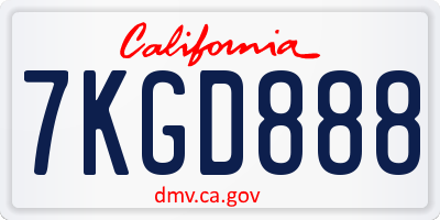 CA license plate 7KGD888