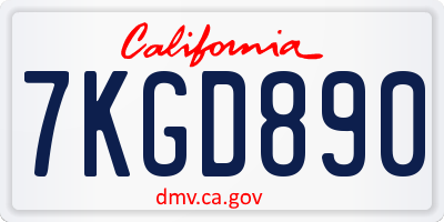 CA license plate 7KGD890