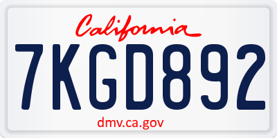 CA license plate 7KGD892