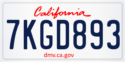 CA license plate 7KGD893