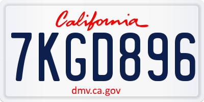 CA license plate 7KGD896
