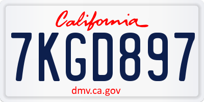 CA license plate 7KGD897
