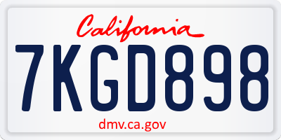 CA license plate 7KGD898