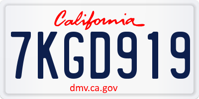 CA license plate 7KGD919