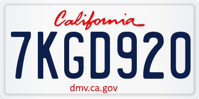 CA license plate 7KGD920