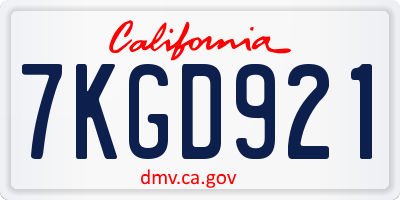 CA license plate 7KGD921