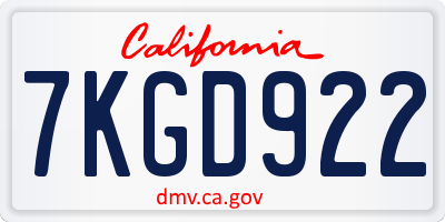 CA license plate 7KGD922