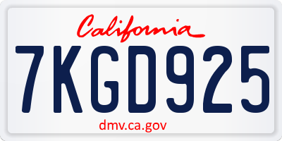 CA license plate 7KGD925