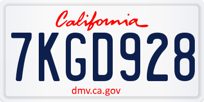 CA license plate 7KGD928