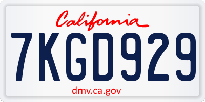 CA license plate 7KGD929