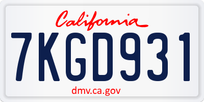 CA license plate 7KGD931